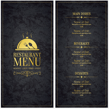 Modern restaurant menu cover and list vector 02  