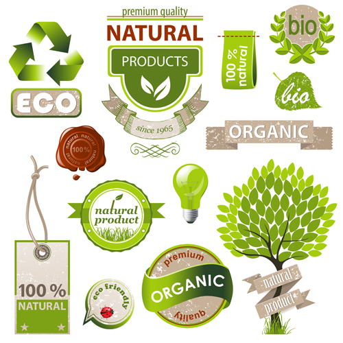Natural with Eco labels and tags vector  