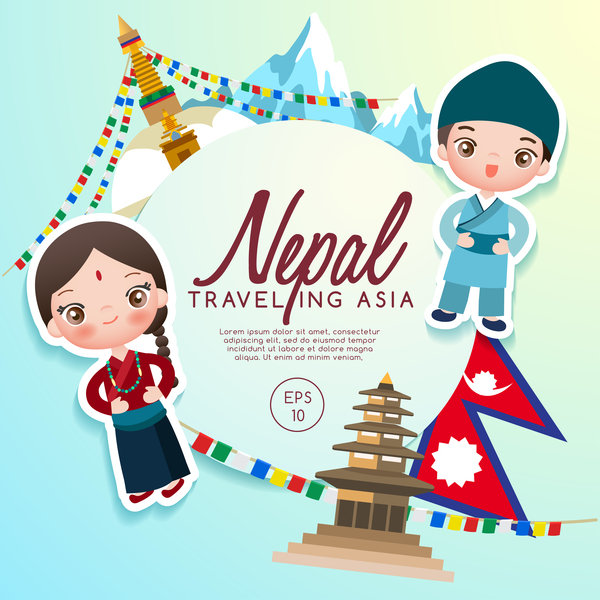 ネパール旅行漫画テンプレート ベクトル  