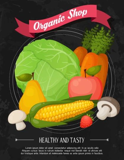 Organic vagetable shop poster vector  