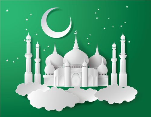 Paper mosque with ramadan kareem background vector 01  