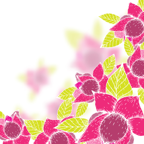 Pink flowers and yellow leaves vector background 09  