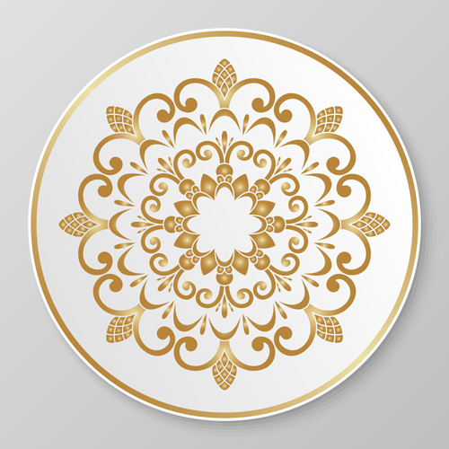 Plates with golden floral ornaments vector 04  