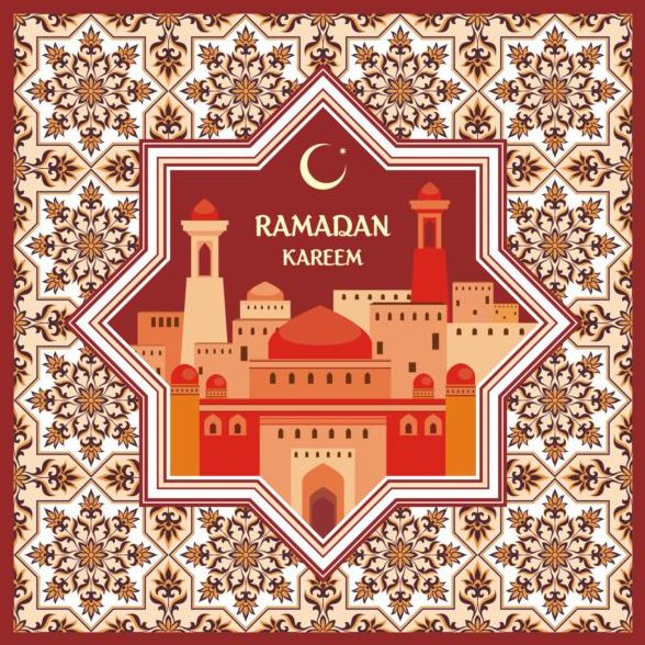 Ramadan pattern with greeting card vector 05  
