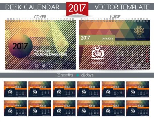 Ретро Настольный календарь 2017 Векторный шаблон 03  