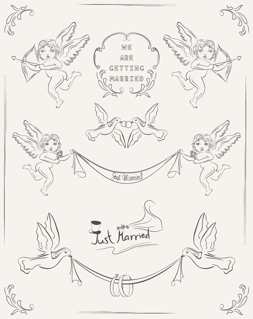 Romantic wedding Invitation cards hand drawn vector 01  