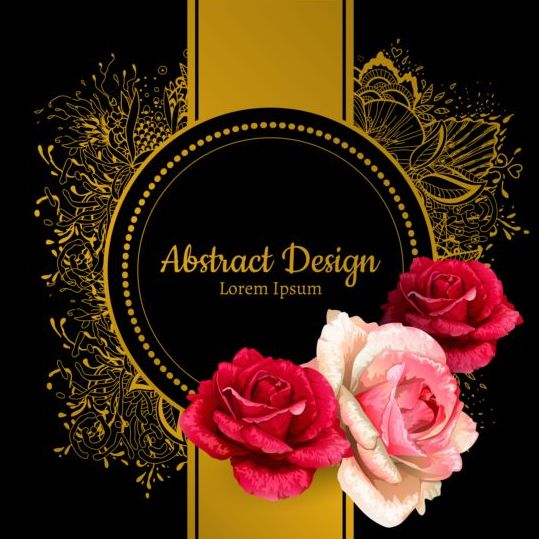 Rose med gyllene dekor och svart bakgrund vektor  