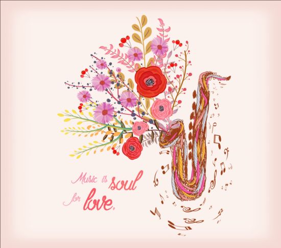 Saxophone and watercolor flower hand drawn vector  