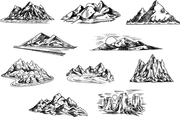 Sketch mountains hand drawn vector 02  