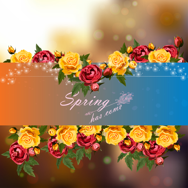 Spring postcars with beautiful flowers vector 03  