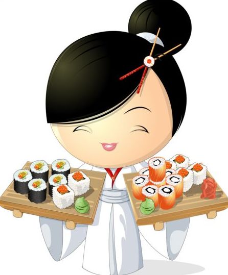 Sushi met mooie meisje vector 02  