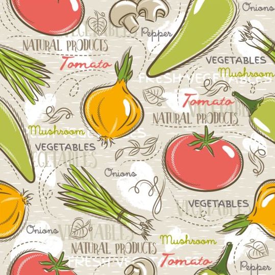野菜シームレスパターン手描きベクトル02  