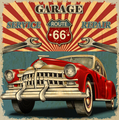 Vintage car poster grunge style vector 04  