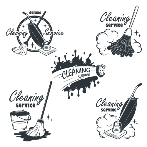 Vintage cleaning service labels vector 02  