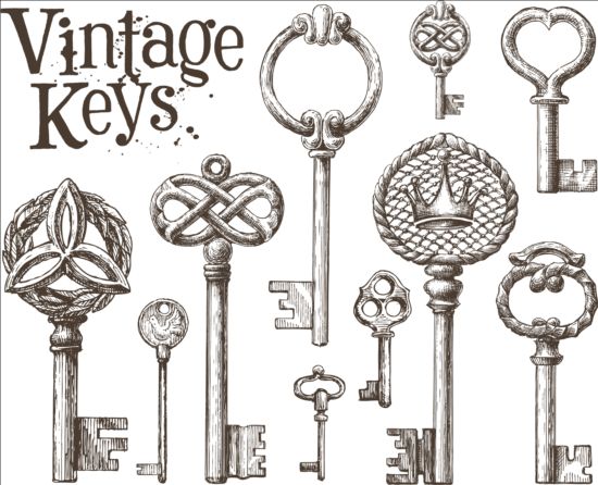 Vintage Keys vector set 01  