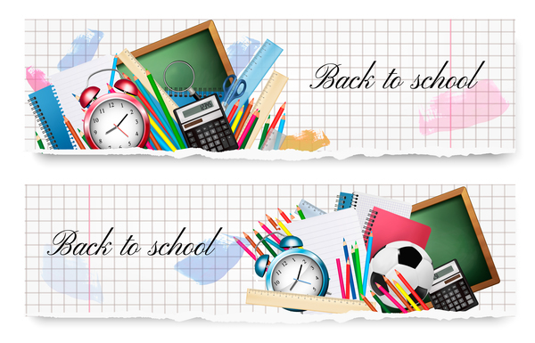 back to school banners with school supplies vector  