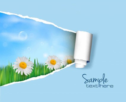 Ripped open paper with flower background vector  