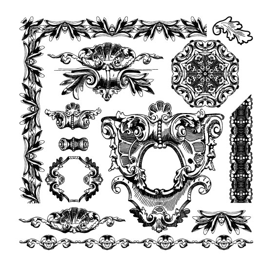 Black and white Decorative pattern Borders vector 01  