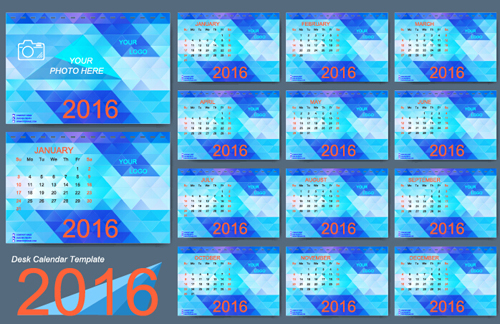 2016 New year desk calendar vector material 01  
