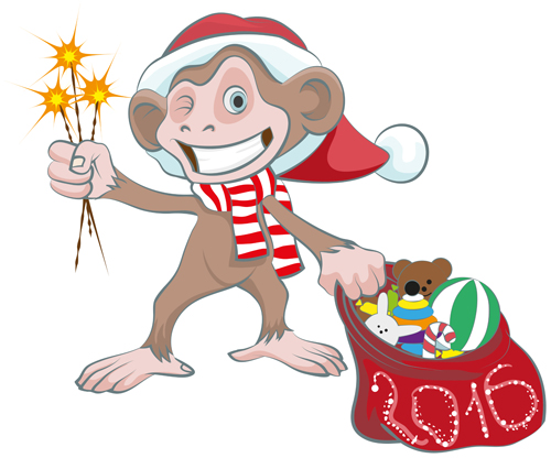2016 christmas with funny monkey vector 04  