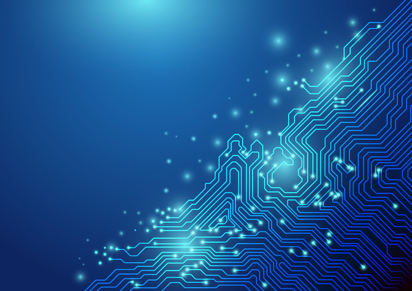 Technologie de lignes abstraites sur vecteur de concept de chipset fond bleu  