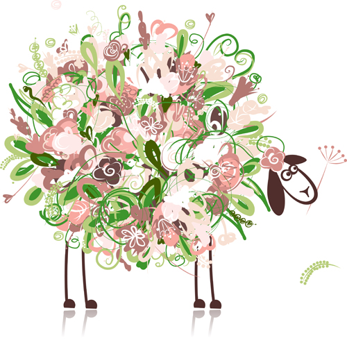 Beautiful flowers and animals design vector 01  