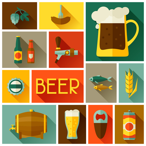 Beer elements flat icons vector set 02  