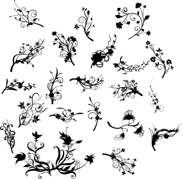 Schwarze Blumenornamente Illustration Vektor 02  