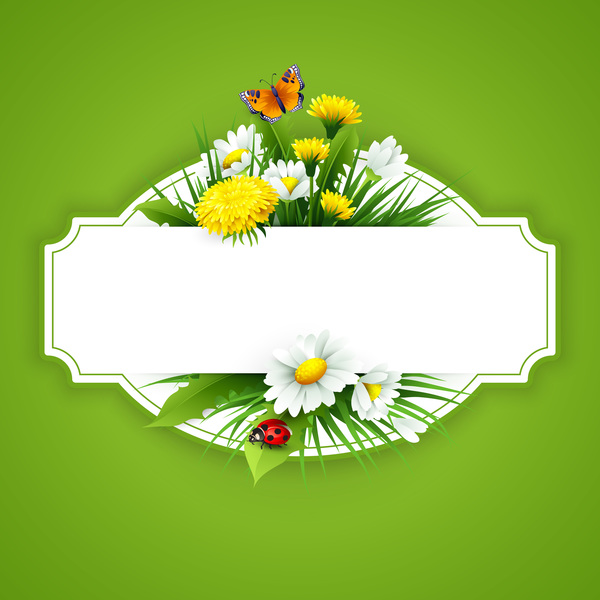 Étiquette vierge avec fleur de printemps et vecteur de fond vert 04  