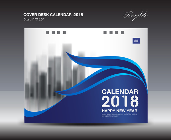 ブルーカバーデスクカレンダー2018テンプレートベクトル材料08  