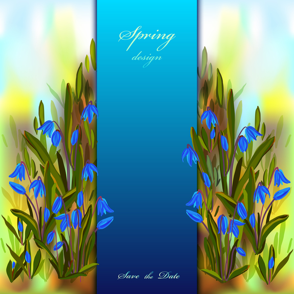 青い花の春の背景アートベクトル01  
