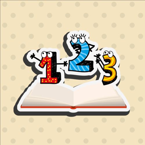 Book and funny number vector sticker  