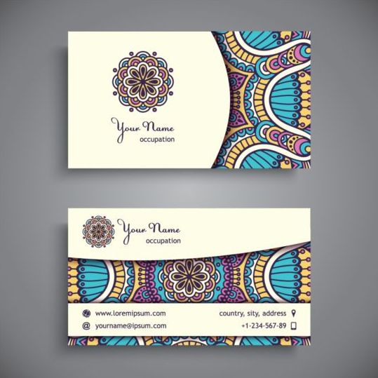 Business card with ethnic pattern vector set 07  
