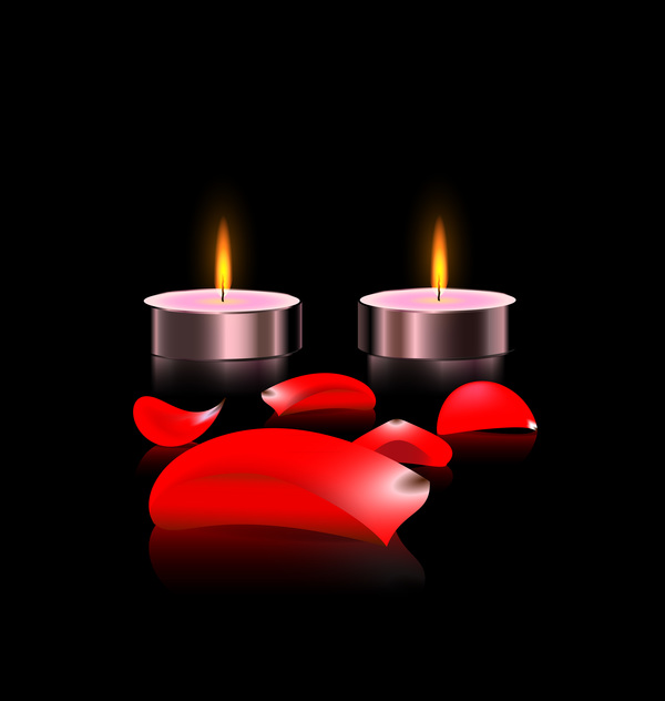 Candles light with red petal vector 01  