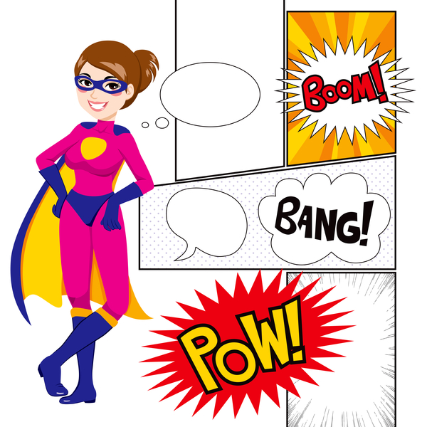 話すバブル ベクトル漫画女性スーパーマン  
