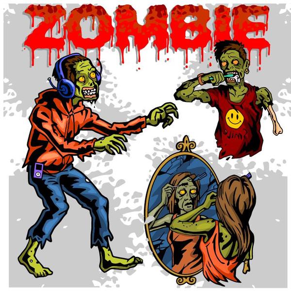 Dessin animé zombie illustration vecteur ensemble 06  