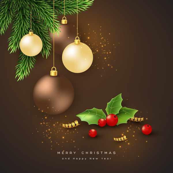 Weihnachtsbrauner Hintergrund mit dekorativem Vektor 01 der Weihnachtsbälle  