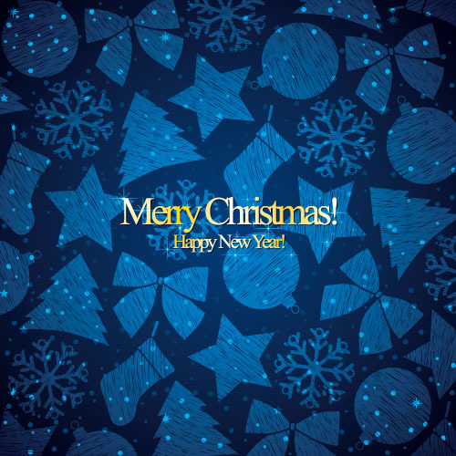 Weihnachten mit blauen Mustervektoren des neuen Jahres  