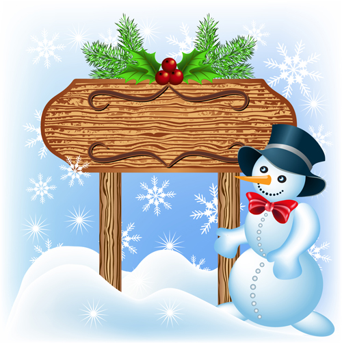 Christmas wooden billboard vector design 04  