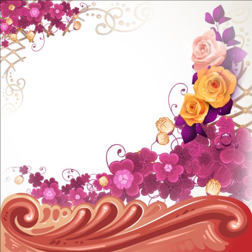 Classical flower art background vector 05  