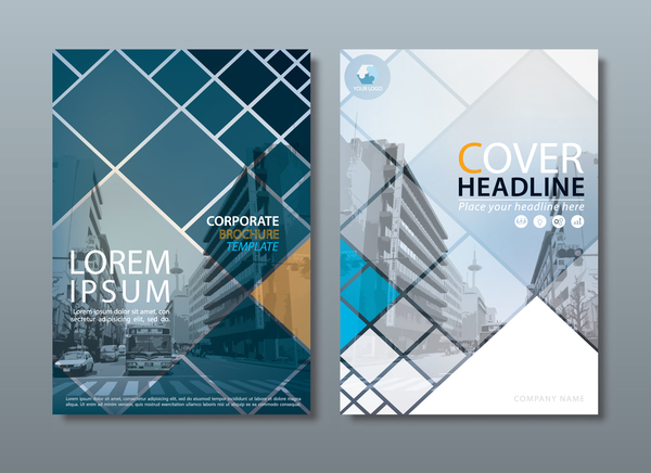 Corporate brochure cover blue styles vector 03  