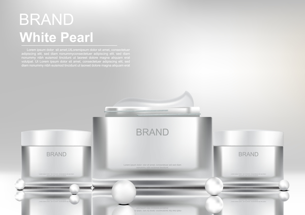 Cosmetic products with white pearls on white background vector  
