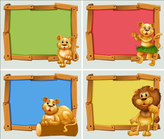 Cute animal and wooden photo frame vector 04  