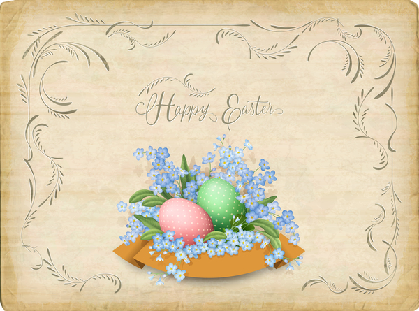 Elegant easter card with parchment background vector 06  