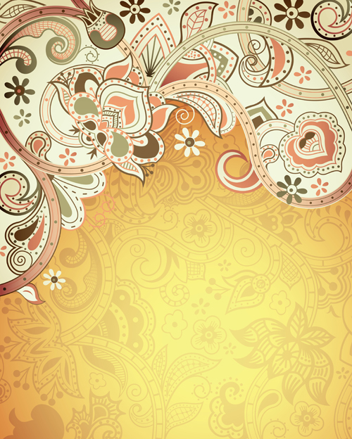 Floral Patterns retro style background 01  