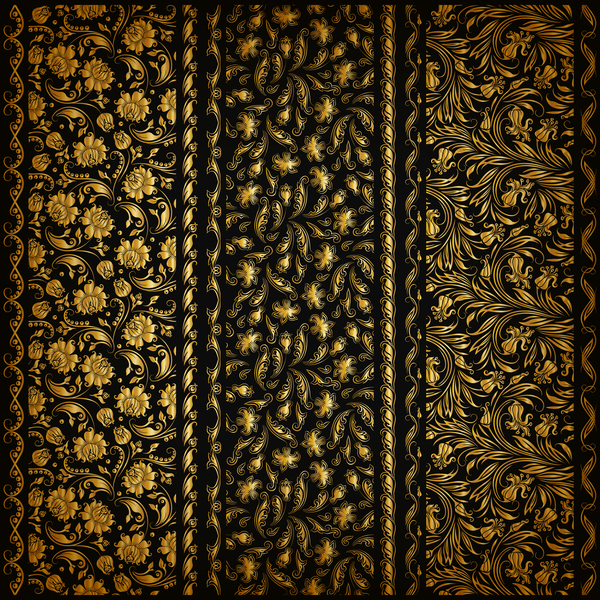 Golden floral decor seamless pattern vector 02  