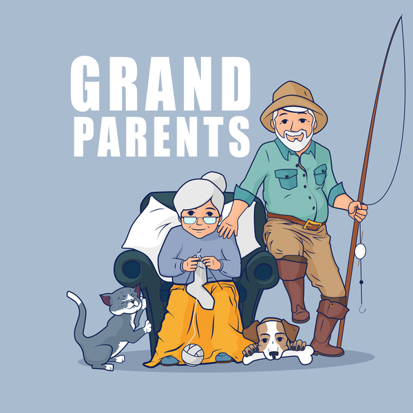 Grandparents and pets vector  