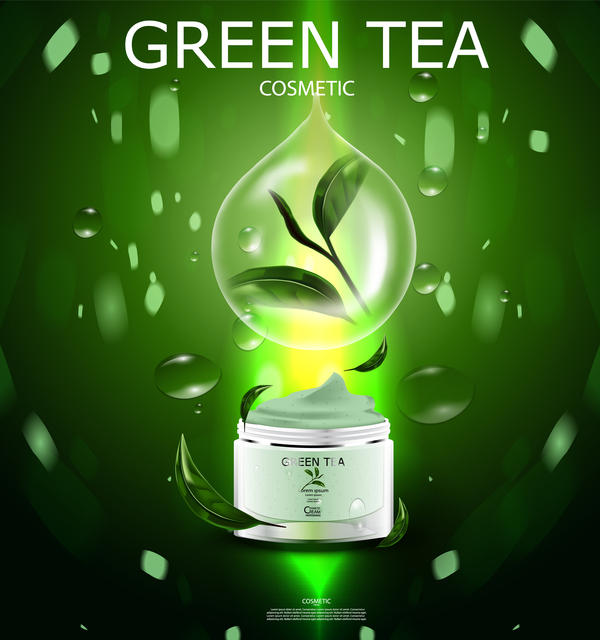 緑茶化粧品クリーム広告ポスターテンプレートベクトル18  