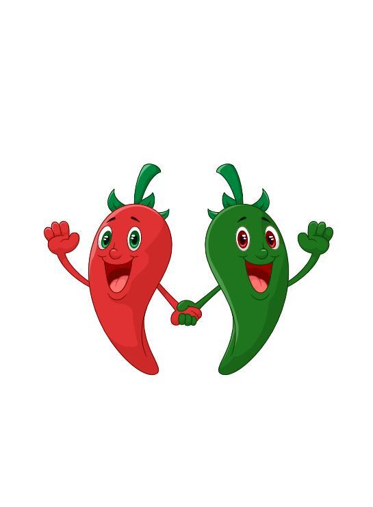 Vert avec vecteur de poivron rouge dessin animé  