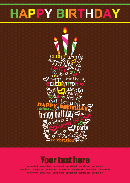 vector set of Happy birthday cake card material 03  